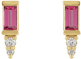 14K Yellow Natural Pink Tourmaline & .03 CTW Natural Diamond Bar Earrings