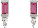 14K White Natural Pink Tourmaline & .03 CTW Natural Diamond Bar Earrings