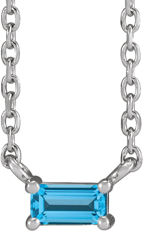 14K White Gold Natural Swiss Blue Topaz Solitaire 18" Necklace