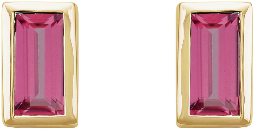 14K Yellow Natural Pink Tourmaline Bezel-Set Earrings