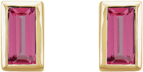 14K Yellow Gold Natural Pink Tourmaline Bezel-Set Earrings