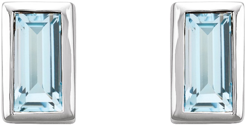 14K White Gold Natural Sky Blue Topaz Bezel-Set Earrings