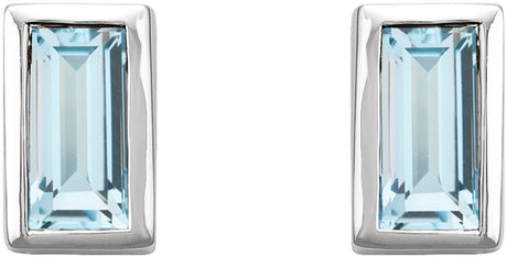 14K White Gold Natural Sky Blue Topaz Bezel-Set Earrings