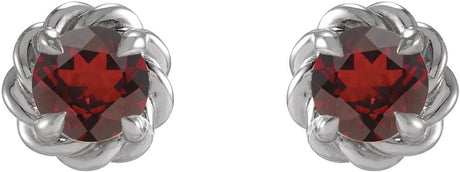 Sterling Silver 3 mm Natural Mozambique Garnet Claw-Prong Rope Earrings