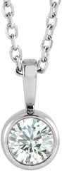 14K White 1/4 CT Lab-Grown Diamond Bezel-Set Solitaire 16-18" Necklace