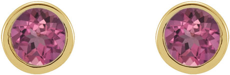 14K Yellow Gold 2 mm Round Natural Pink Tourmaline Micro Bezel-Set Earrings