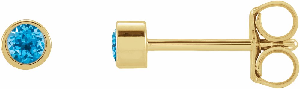 14K Yellow Gold 2.5 mm Round Natural Swiss Blue Topaz Micro Bezel-Set Earrings