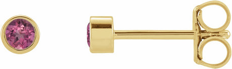 14K Yellow Gold Natural Pink Tourmaline Micro Bezel-Set Earrings