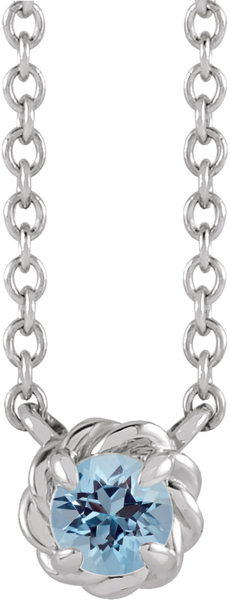 Sterling Silver 4 mm Natural Aquamarine Claw-Prong Rope 18" Necklace