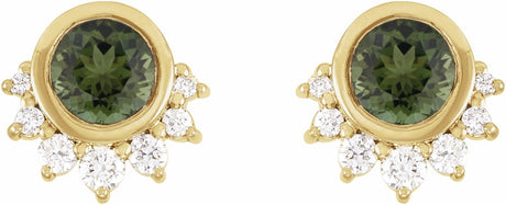 14K Yellow Natural Green Tourmaline & .08 CTW Natural Diamond Earrings