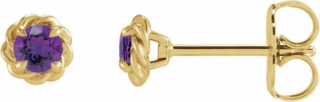 14K Yellow Gold 5 mm Natural Amethyst Claw-Prong Rope Earrings