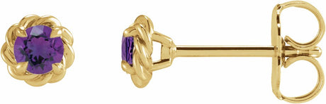 14K Yellow Gold 5 mm Natural Amethyst Claw-Prong Rope Earrings