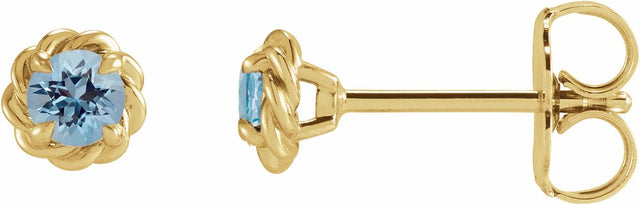 14K Yellow 3 mm Natural Aquamarine Claw-Prong Rope Earrings