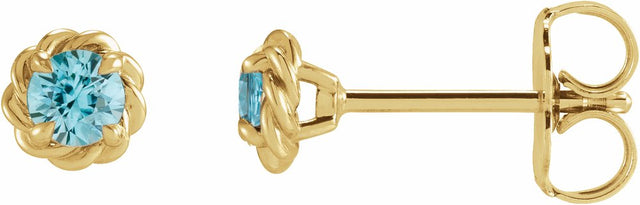 14K Yellow Gold 5 mm Natural Blue Zircon Claw-Prong Rope Earrings