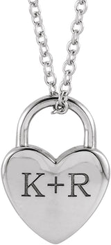 Sterling Silver Engravable Heart Lock 16-18" Necklace