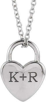 Sterling Silver Engravable Heart Lock 16-18" Necklace
