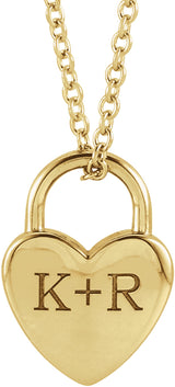 14K Yellow Engravable Heart Lock 16-18" Necklace