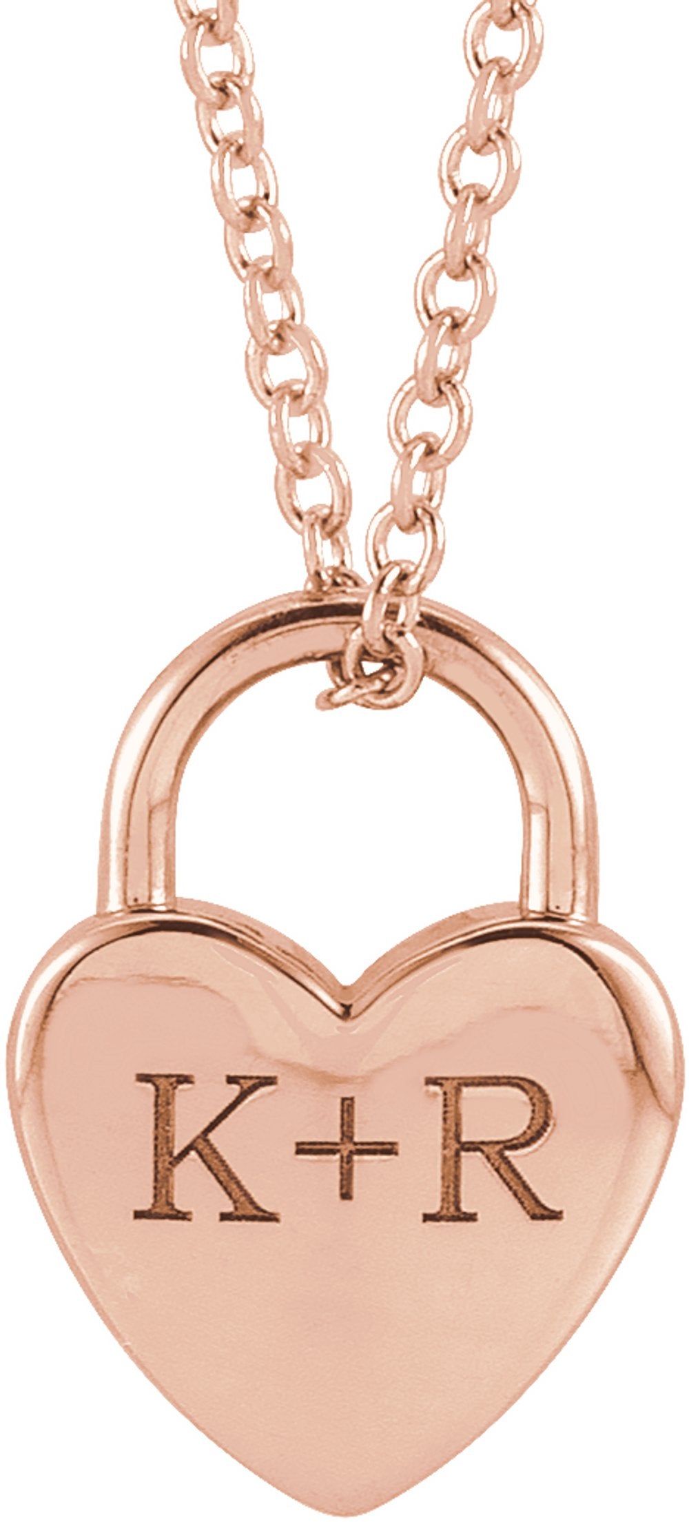 14K Rose Engravable Heart Lock 16-18" Necklace