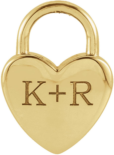 14K Yellow Gold Engravable Heart Lock Pendant