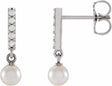 14K White Gold Cultured Akoya Pearl & .03 CTW Natural Diamond Bar Earrings	