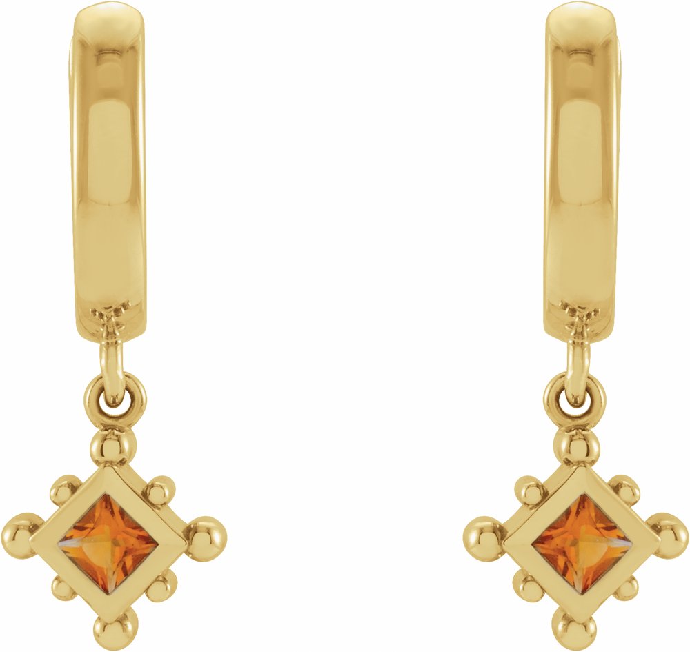 14K Yellow Natural Citrine Beaded Bezel-Set Hoop Earrings