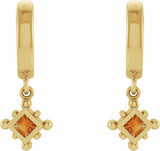 14K Yellow Natural Citrine Beaded Bezel-Set Hoop Earrings