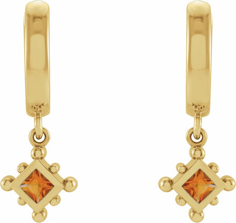 14K Yellow Natural Citrine Beaded Bezel-Set Hoop Earrings
