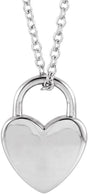 14K White Engravable Heart Lock 16-18" Necklace