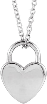 Sterling Silver Engravable Heart Lock 16-18" Necklace
