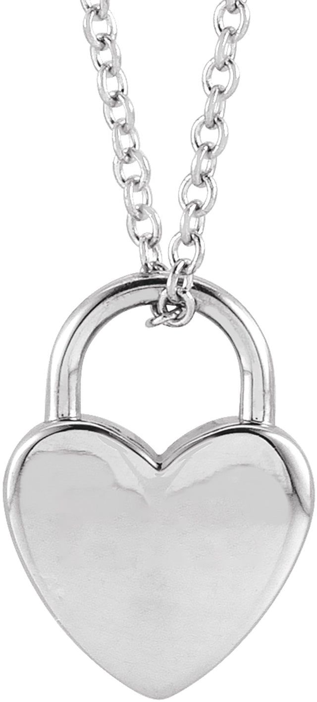 Sterling Silver Engravable Heart Lock 16-18" Necklace
