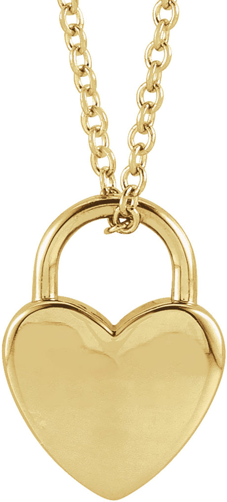 14K Yellow Gold Engravable Heart Lock 16-18" Necklace
