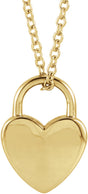 14K Yellow Gold Engravable Heart Lock 16-18" Necklace