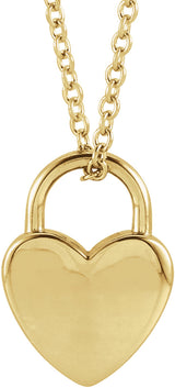 14K Yellow Gold Engravable Heart Lock 16-18" Necklace