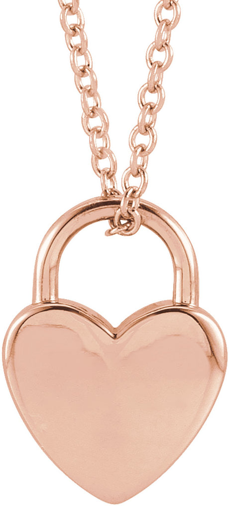14K Rose Gold Engravable Heart Lock 16-18" Necklace