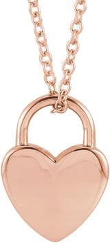 14K Rose Engravable Heart Lock 16-18" Necklace