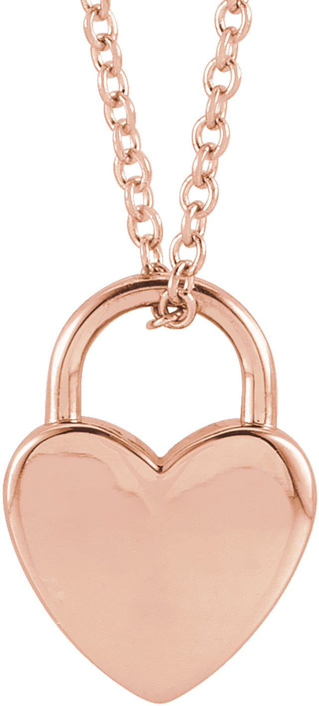 14K Rose Gold Engravable Heart Lock 16-18" Necklace
