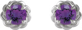 14K White 3 mm Natural Amethyst Claw-Prong Rope Earrings