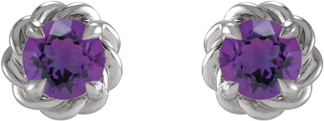 14K White 3 mm Natural Amethyst Claw-Prong Rope Earrings