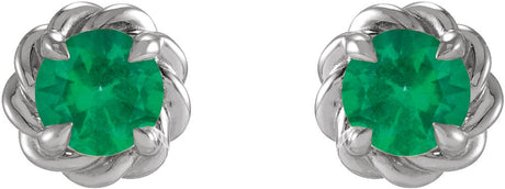 Sterling Silver 3 mm Lab-Grown Emerald Claw-Prong Rope Earrings