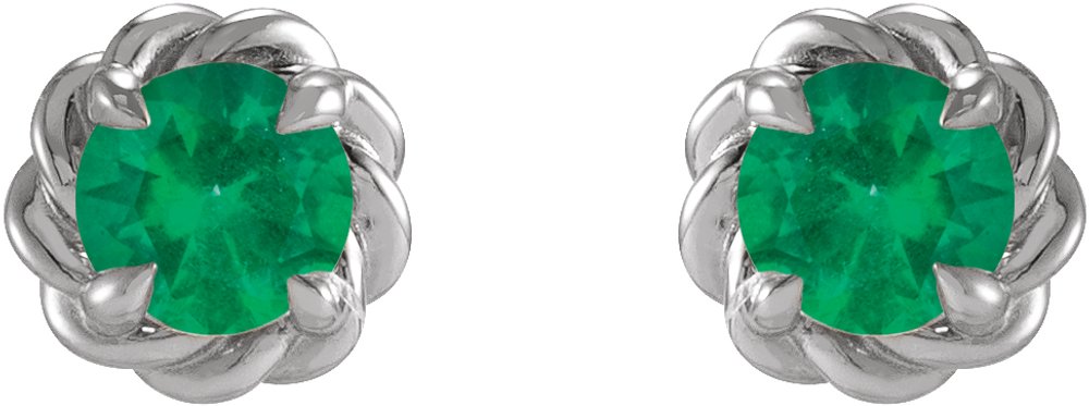 Sterling Silver 3 mm Lab-Grown Emerald Claw-Prong Rope Earrings