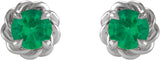 Sterling Silver 3 mm Lab-Grown Emerald Claw-Prong Rope Earrings