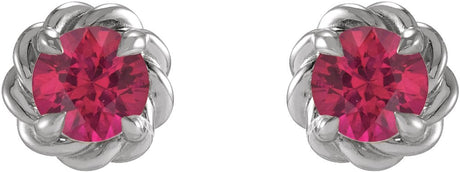 14K White 4.5 mm Lab-Grown Ruby Claw-Prong Rope Earrings