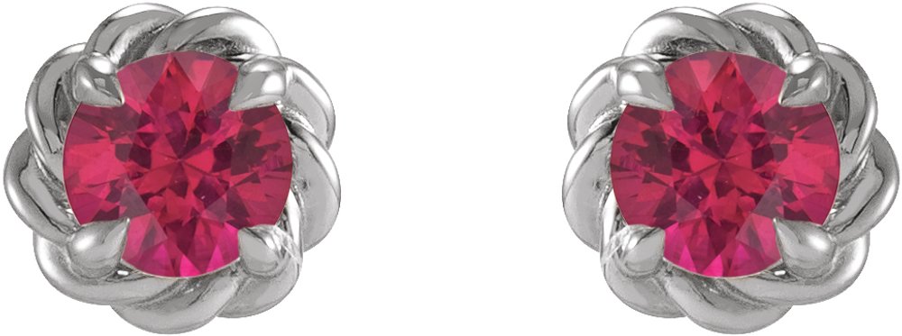 14K White 4.5 mm Lab-Grown Ruby Claw-Prong Rope Earrings