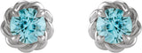 14K White 3 mm Natural Blue Zircon Claw-Prong Rope Earrings