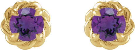 14K Yellow Gold 5 mm Natural Amethyst Claw-Prong Rope Earrings