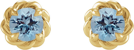14K Yellow 3 mm Natural Aquamarine Claw-Prong Rope Earrings