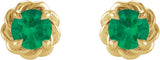 14K Yellow Gold 3 mm Lab-Grown Emerald Claw-Prong Rope Earrings