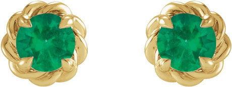14K Yellow Gold 3 mm Lab-Grown Emerald Claw-Prong Rope Earrings
