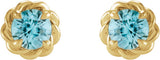 14K Yellow Gold 5 mm Natural Blue Zircon Claw-Prong Rope Earrings
