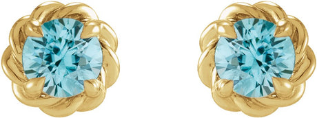 14K Yellow Gold 5 mm Natural Blue Zircon Claw-Prong Rope Earrings